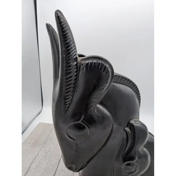 Vintage Shawnee Pottery Antelope Black Planter Vase Mother Baby #840 Damaged - Picture 3 of 10